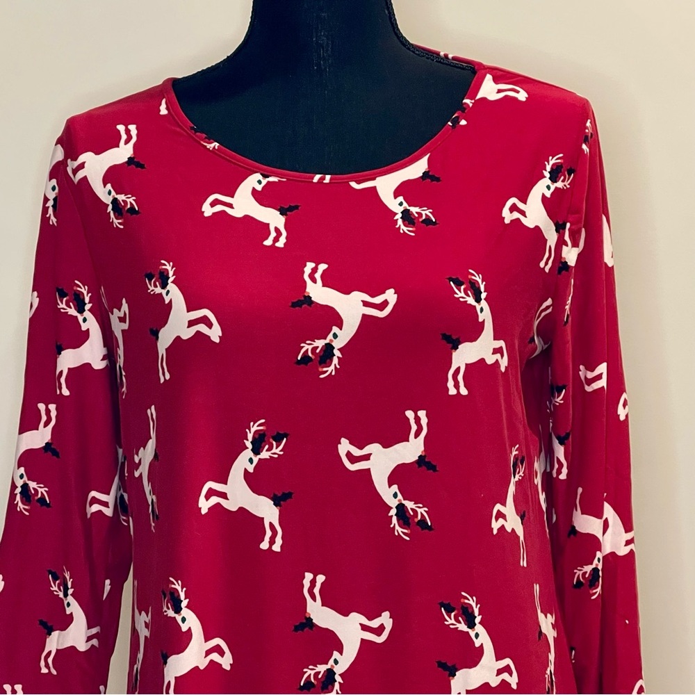 North Pole Trading Co. Women's Long Sleeve Holiday Reindeer Dress, Size Large
